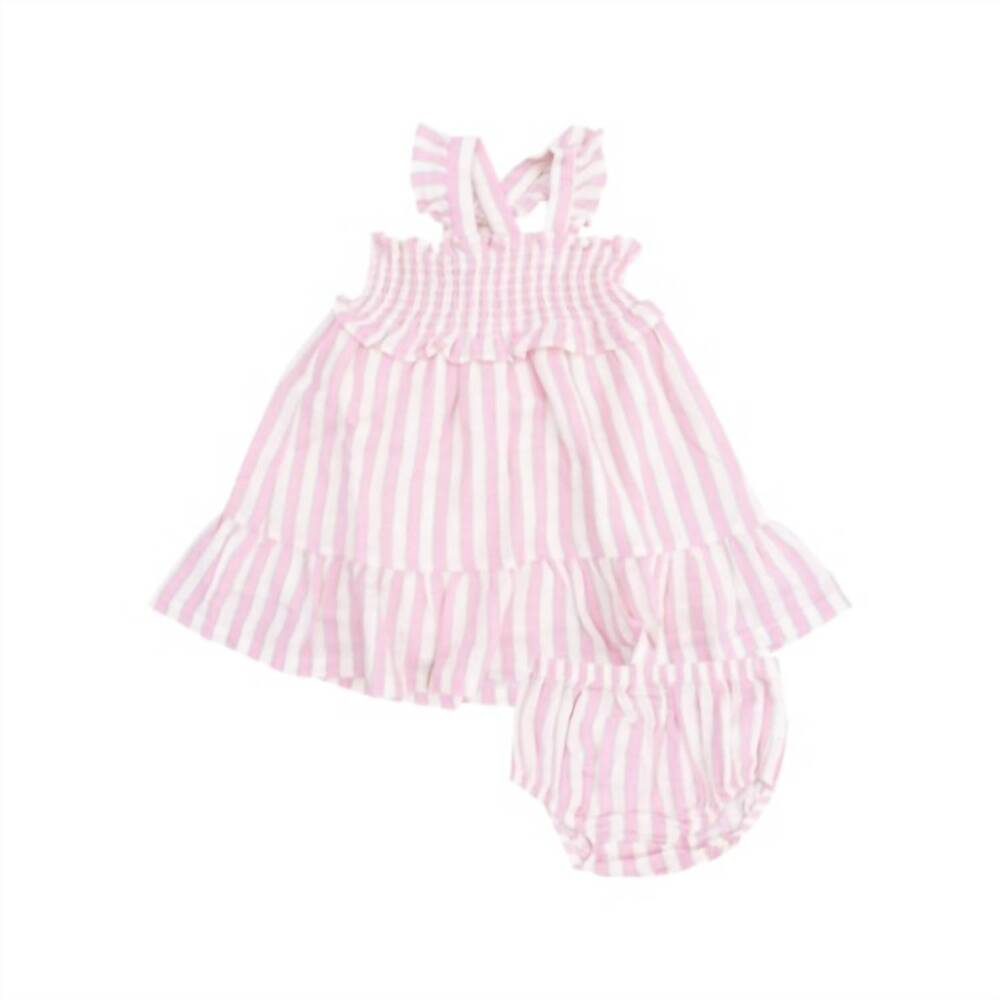 NEW ANGEL DEAR girl's candy stripe smocked ruffle sundress and diaper cover in p